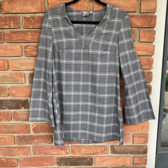 ASOS v neck long sleeve plaid tunic bell sleeve - Picture 2 of 5